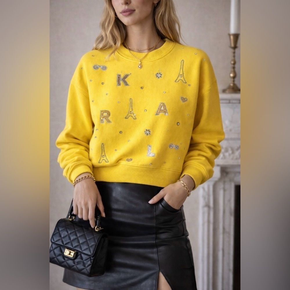 Karl Lagerfeld Yellow Sweatshirt with Silver Accents
